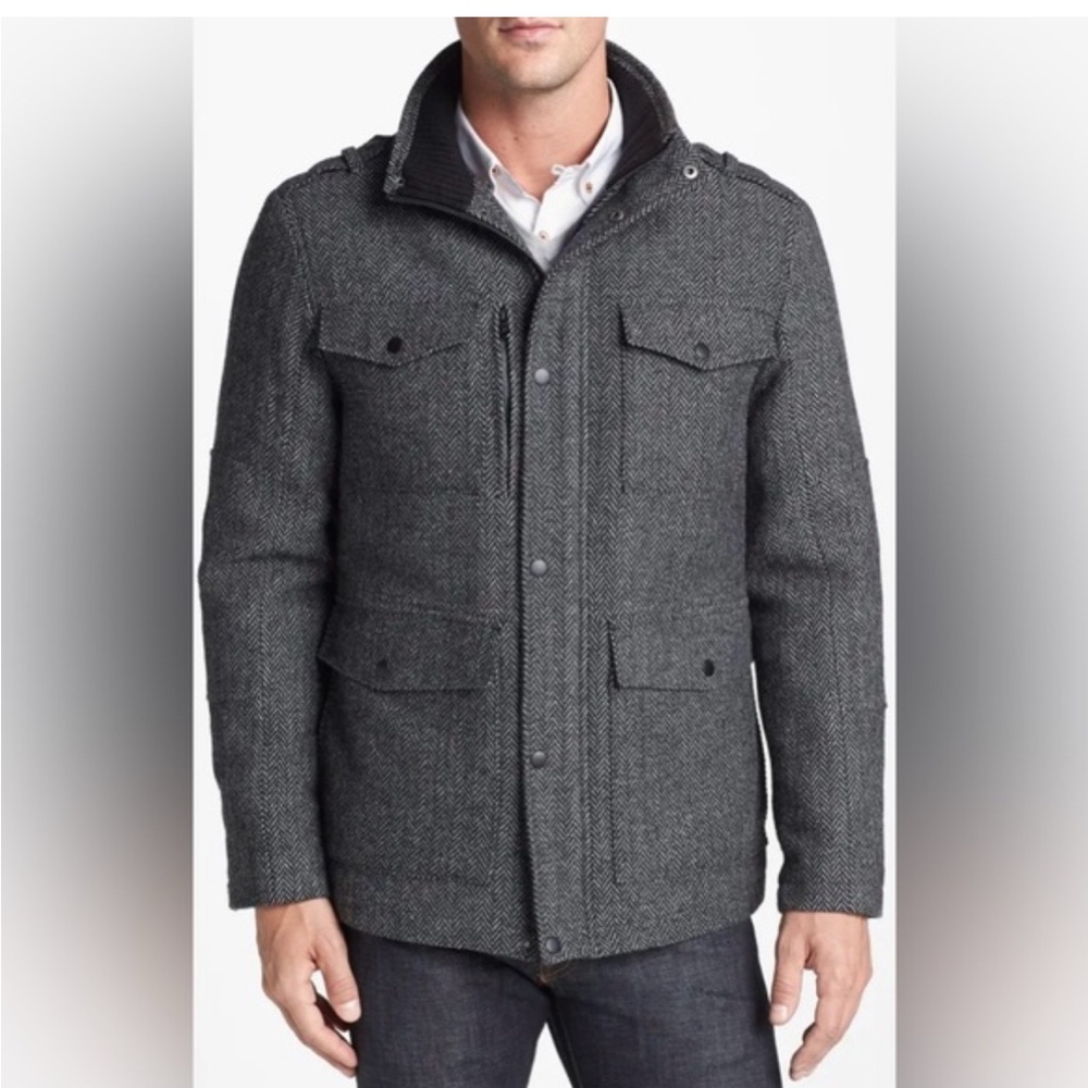 Kenneth Cole New York Wool Blend Herringbone Field Jacket